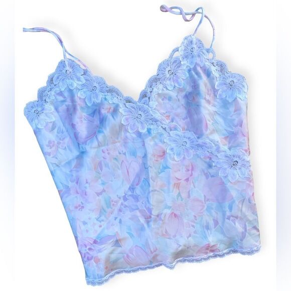 Miss Elaine Tops - Miss Elaine Vintage 60s-70s Union Made Lace Tulips Cami in Pink & Blue Like New